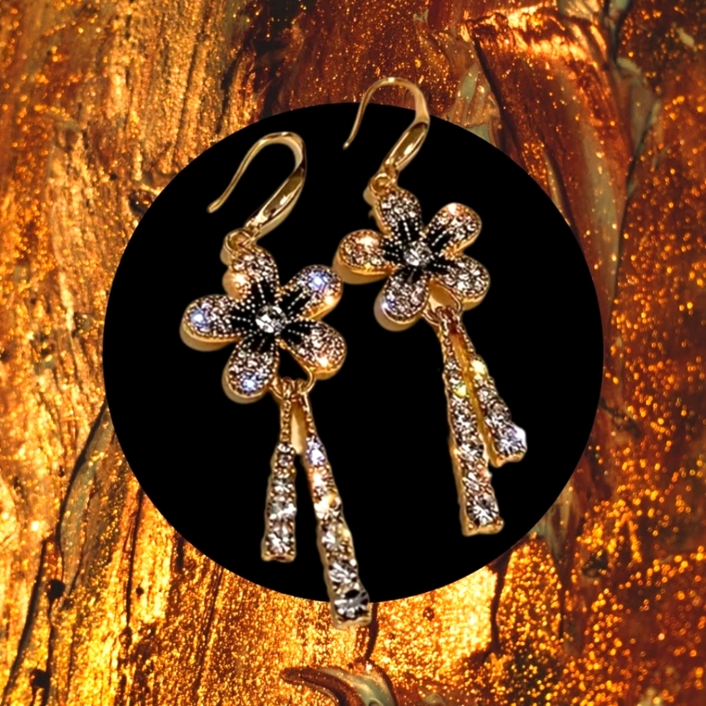 14K WHITE GOLD PLATED HOOK EARRINGS BLUE AND CLEAR CUBIC ZIRCON